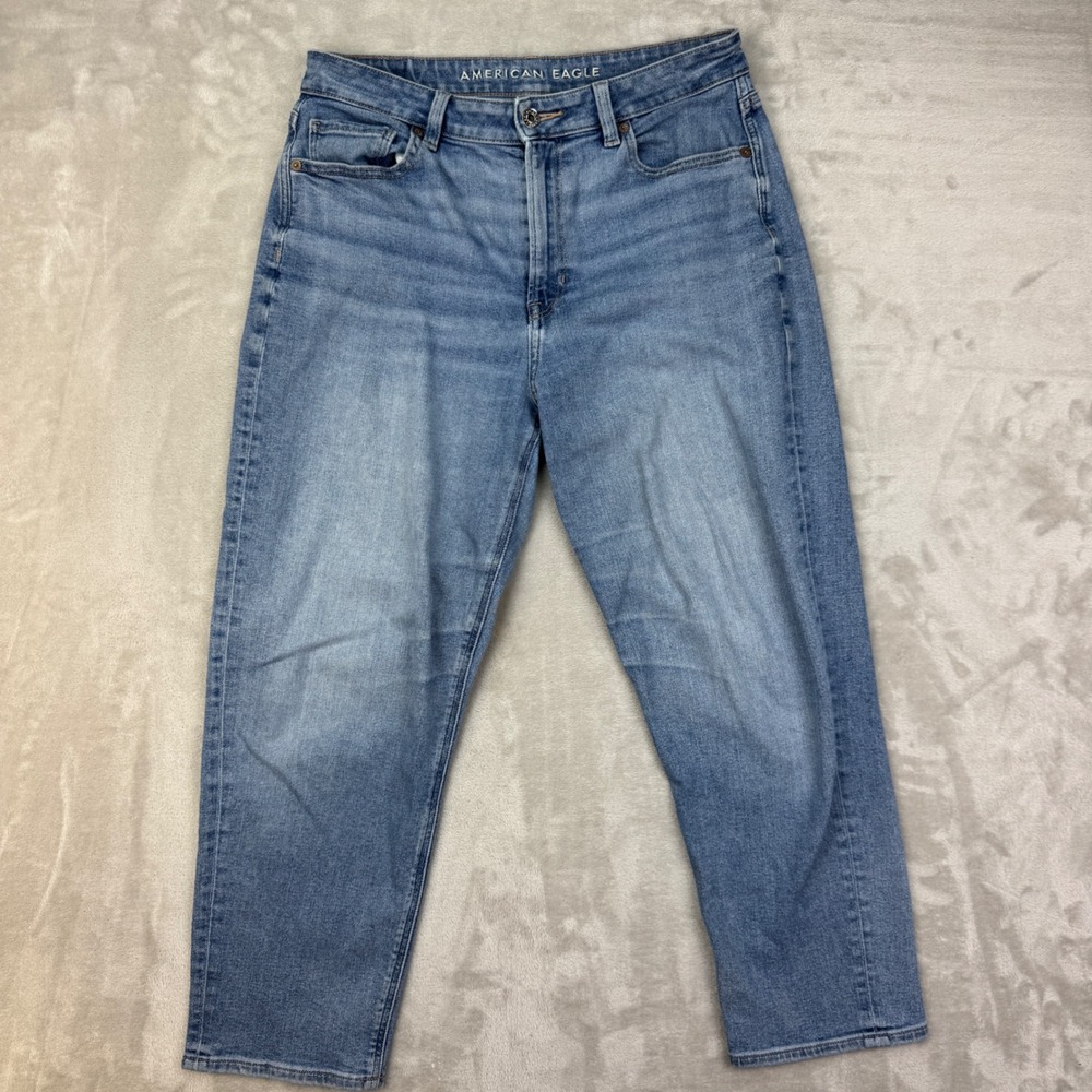 American Eagle Mom Jeans Womens 8 Short Blue Stretch High Rise Short Denim Retro